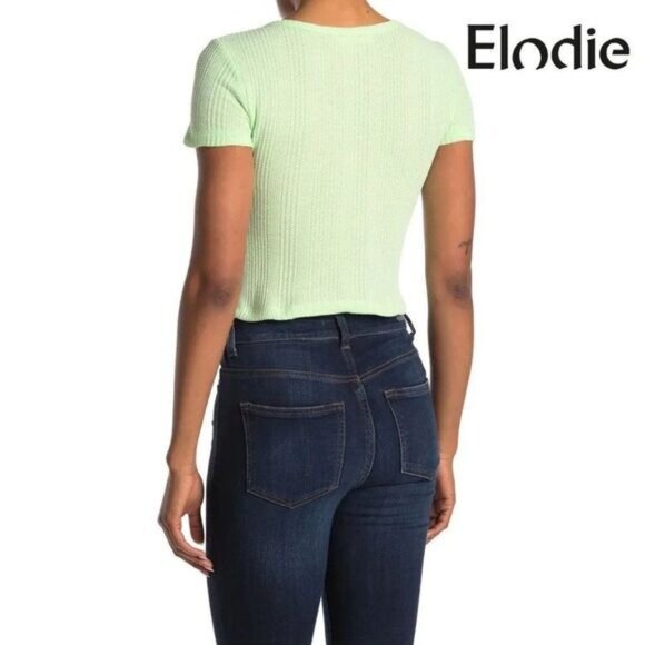 Women's Casual Summer Crop Top Short Sleeve Waffle Knit Button-Up Top - Picture 2 of 3